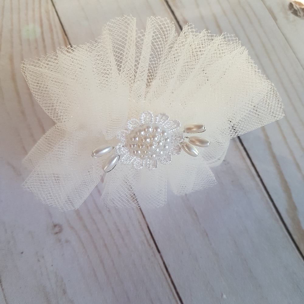 White tulle wrist corsage/bracelet